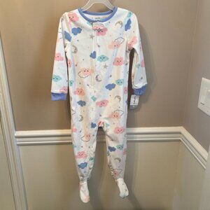 CARTER'S Girl's Size 3T FOOTED ZIP-UP SLEEPER CLOUDS Pattern in Colors Blue/Pink